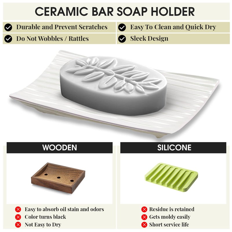 GO Modern Zen White Soap Dish - 4.9 x 3 Inches - Durable Ceramic Bar Soap Holder with Soap Saver Ridges  Non Slip Feet - Soap Dish for Shower  Bathroom and Kitchen - Image 4